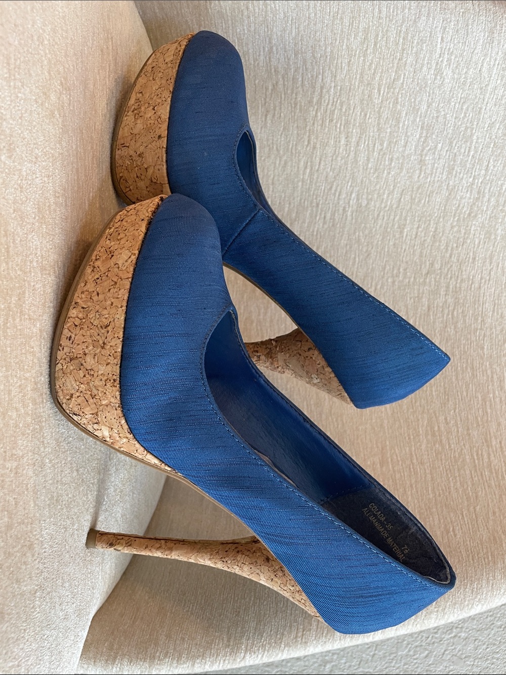 Dollhouse Blue Cork Platform Pumps